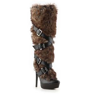 Two Lips leather and faux fur knee high boots